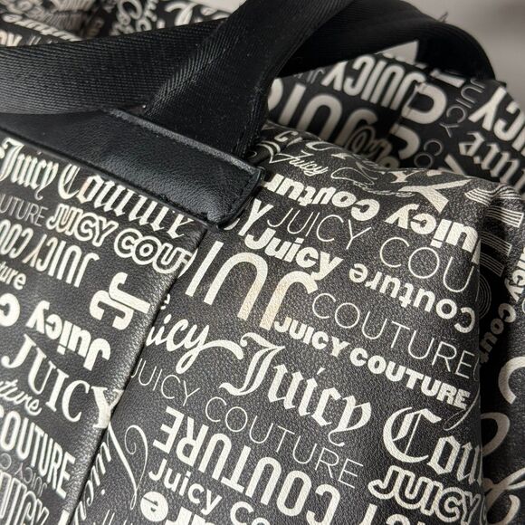 Juicy Couture Weekender Bag Black White Wordplay Print Duffle Gym - Picture 13 of 16